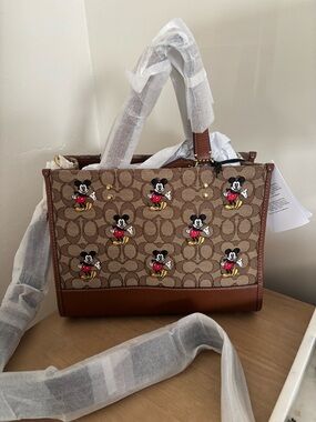 Coach x Disney Brown Signature Canvas Mickey Tote Dempsey Caryall